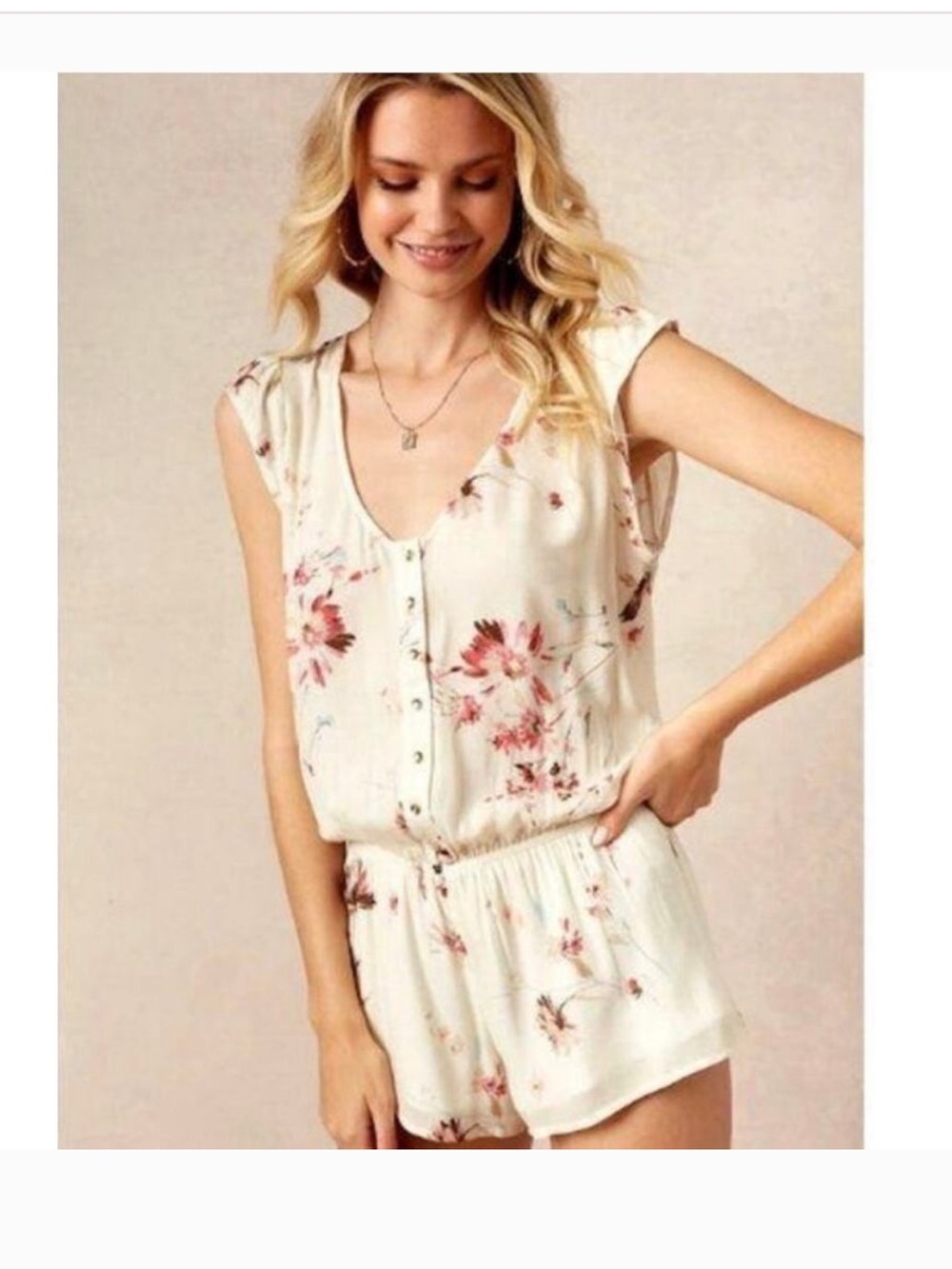 Beach Bunny Ivory Romper with Pink Floral Print